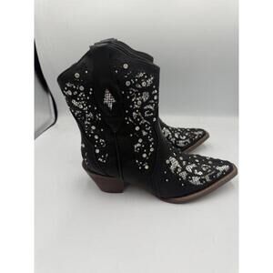 Black Embellished Western Cowgirl Ankle Boots Size 7